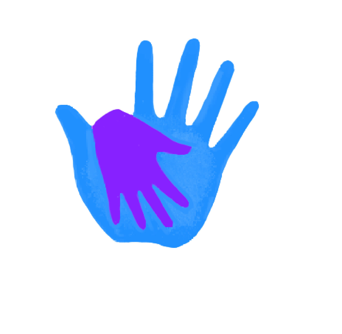 Blue and purple hand shapes on a white background