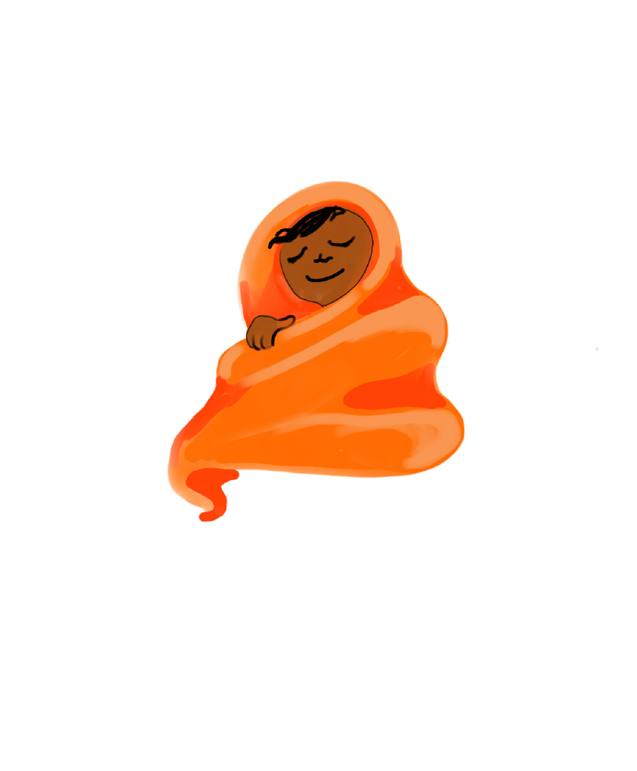 Illustration of a person wrapped in an orange blanket