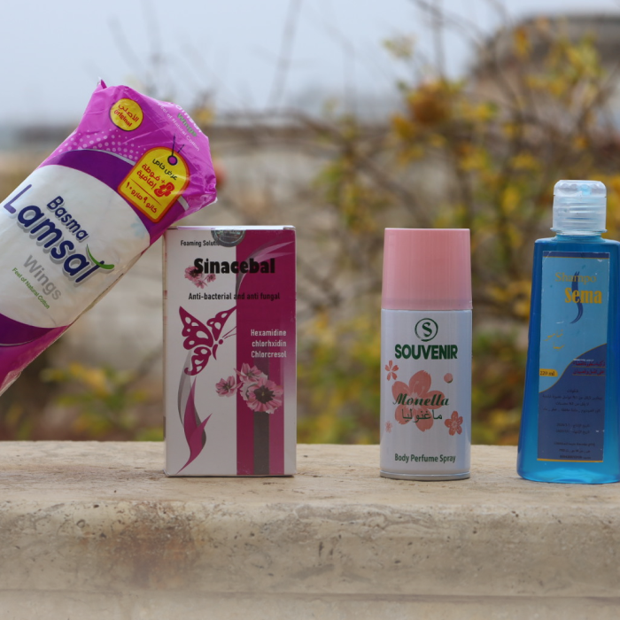 Deodorant, period products & wash kits